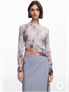 NWOT Desigual Women’s Perkins Neck Sweater Arty in Grey/Purple/Orange Medium
